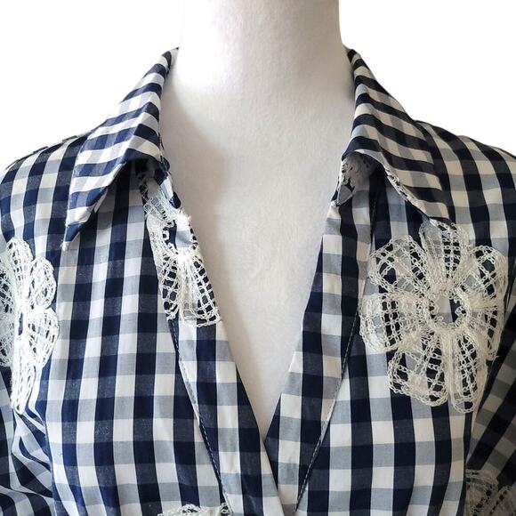 Gracia Floral Navy/White Check Embroidered Mini Dress, Country-Chic, Picnic - Picture 7 of 13